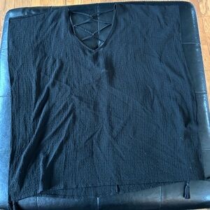 Kona Sol Black V-Neck Swim Coverup with Crisscross Detail